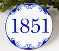 Round Ceramic Address Plaque, Blue House Number