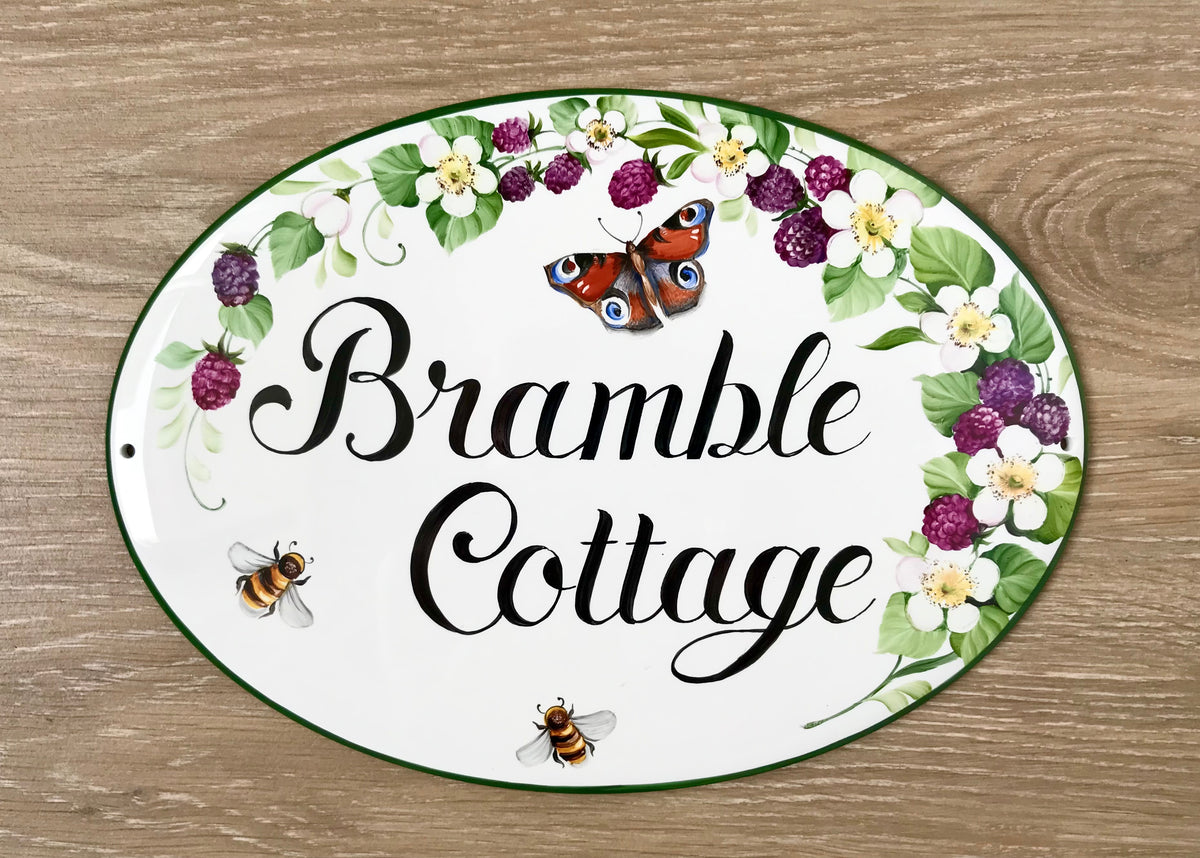 Personalized cottage name sign with Bramble, garden decor– Dipinto Ad Arte