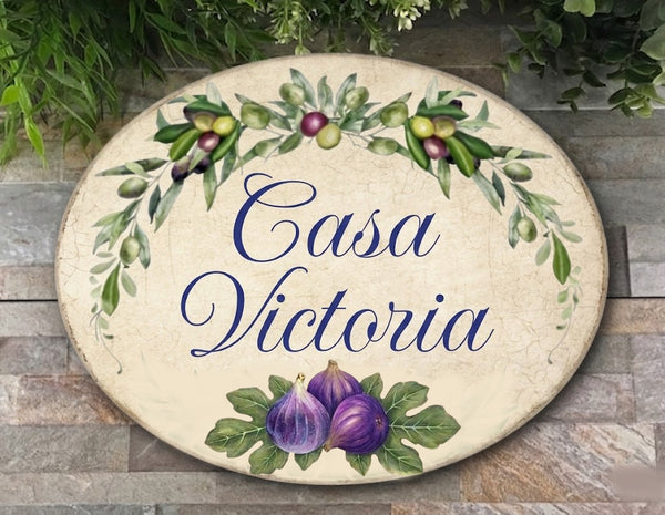 Olive and Figs Ceramic House Plaque | Custom Name Sign