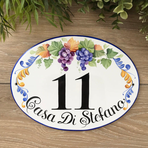 ceramic house number sign with grapes