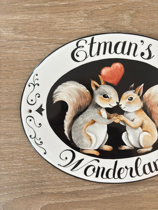 Squirrel Name Sign Outdoor, Ceramic House Plaque