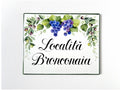 Rectangular tile hand-painted with grapes and olives personalized with house name