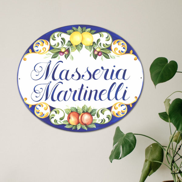 Mediterranean House Name Sign Custom name Plaque with Lemons