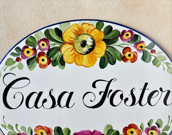 Flower Ceramic House Name Sign | Custom Floral Address Plaque