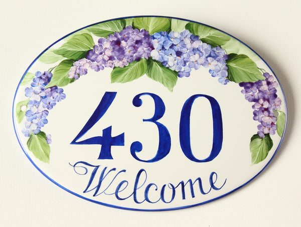 House number sign Lilacs | Address plaque custom