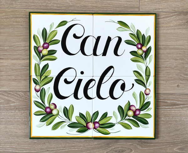 Ceramic Tiles Mural with Olive Branches, Custom House Sign