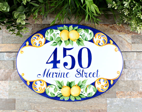 ceramic address plaque with lemon talavera style