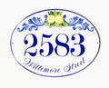 ceramic address plaque hand-painted with yellow lemons and blue accent