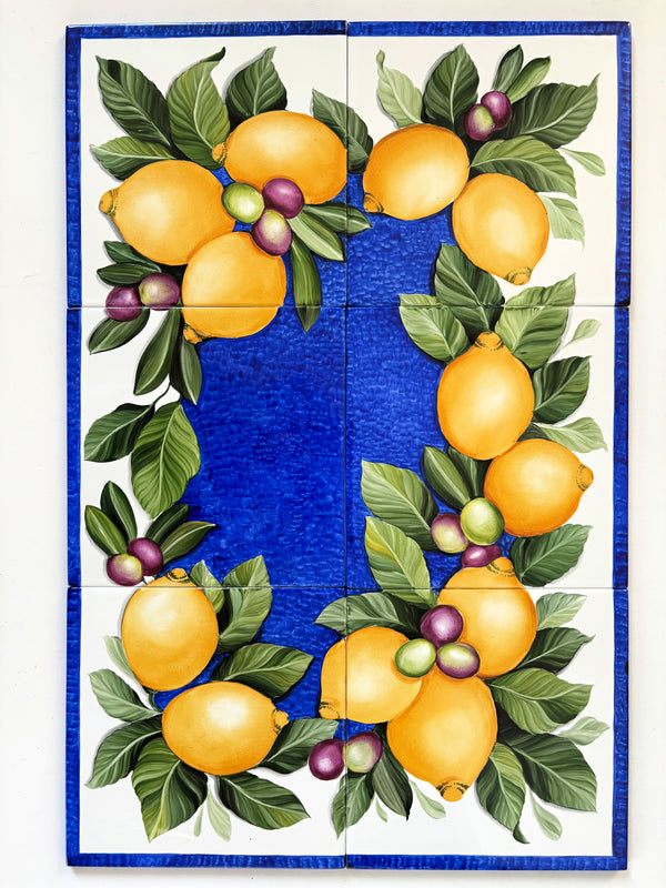 Lemon Wall Mural, Hand Painted Ceramic Tiles