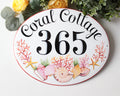 House Number with Pink Corals, Custom Address Sign