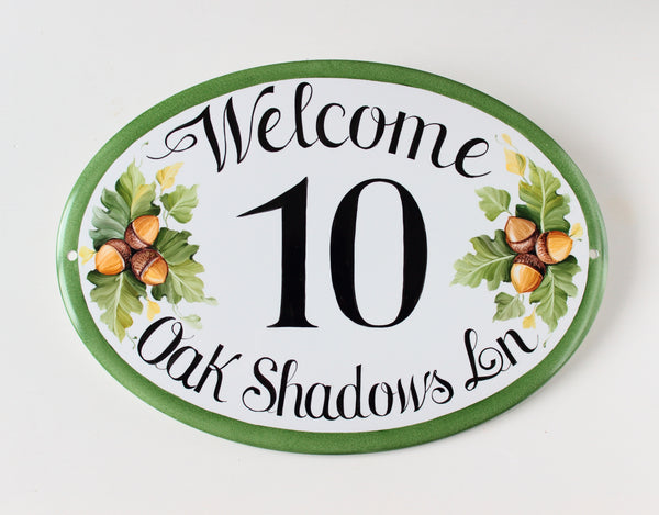 Custom address sign, House number plaque, Acorns