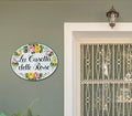 Ceramic House sign personalized with name hand-painted with roses. mounted on a wall front door