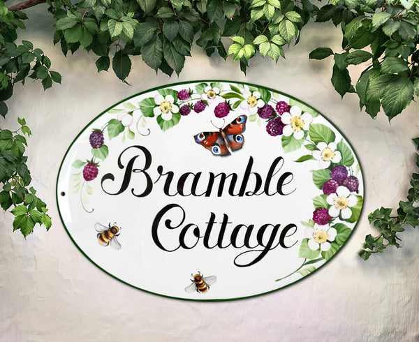 Custom cottage house sign, Bramble garden decor