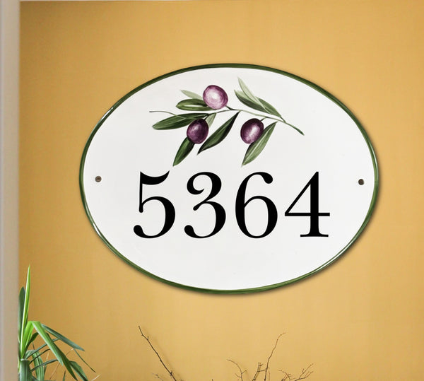 Ceramic Address Plaque hand painted with olive branch