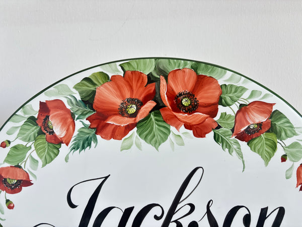 Oval ceramic House sign hand-painted with poppies