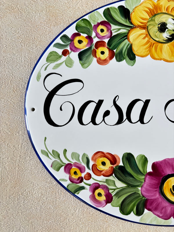 Flower Ceramic House Name Sign | Custom Floral Address Plaque