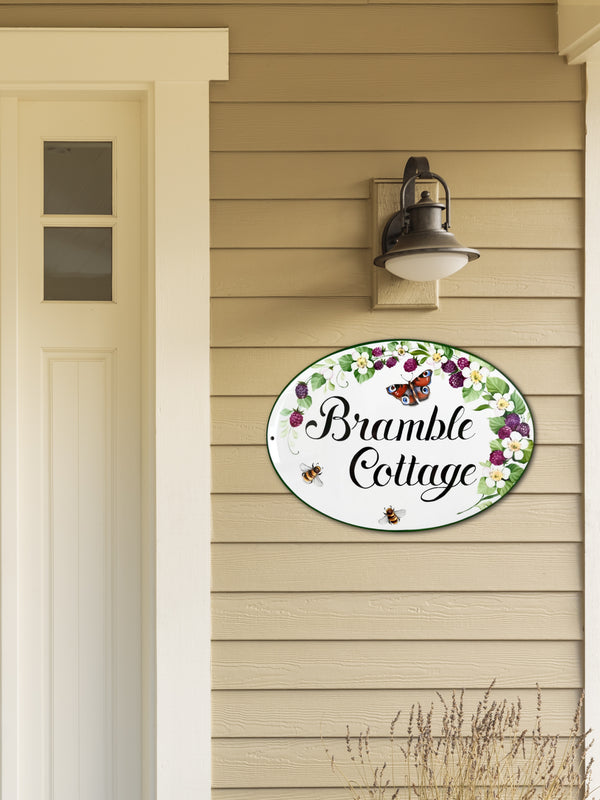 Custom cottage house sign, Bramble garden decor