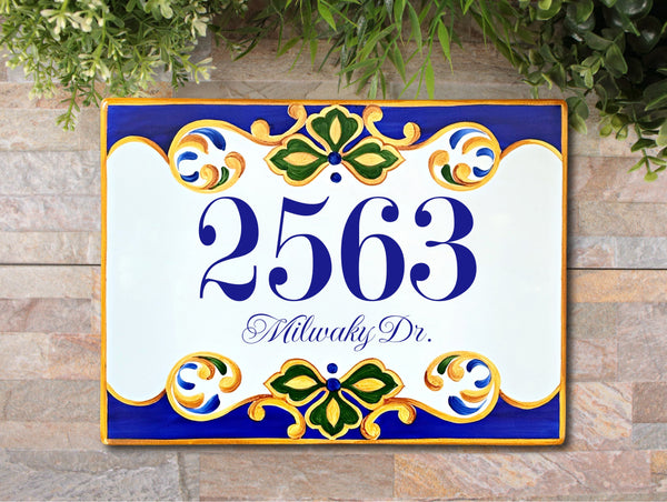 house number tile, address plaque, ceramic