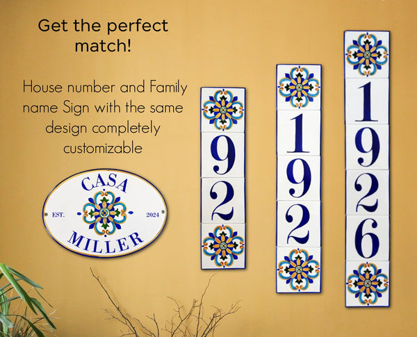 Vertical Address Sign, House Numbers Tile Ceramic