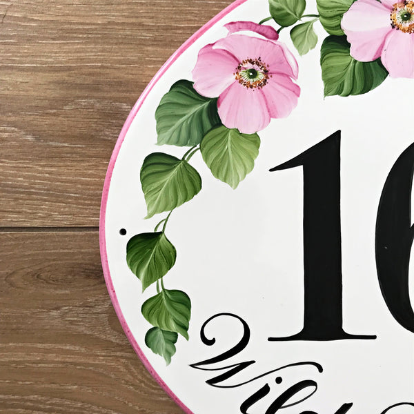 Wild Roses Custom address numbers, Ceramic house sign