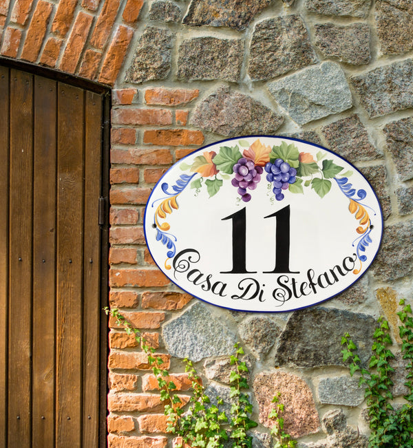 Personalized Italian Ceramic House number plaque - Grapes