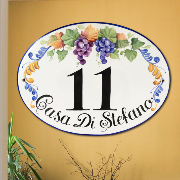 Personalized Italian Ceramic House number plaque - Grapes