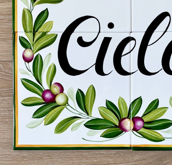 Ceramic Tiles Mural with Olive Branches, Custom House Sign