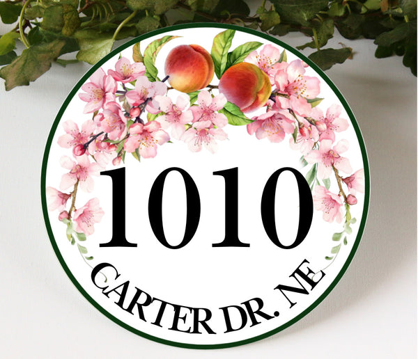Round Ceramic Address Plaque | Peaches and Blossoms