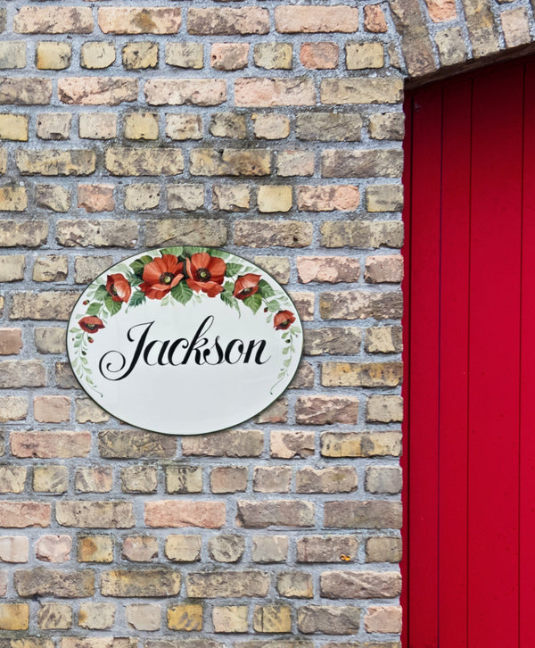 Poppy Family Name Sign | Ceramic House Plaque