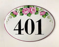 ceramic house number plaque with pink roses