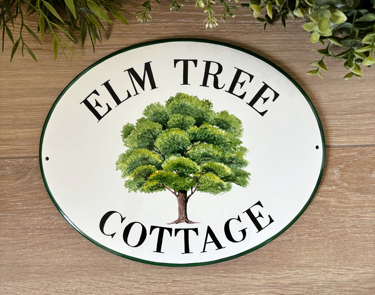 Personalized Cottage Sign with Elm Tree, Custom Name Plaque– DipintoAdArte
