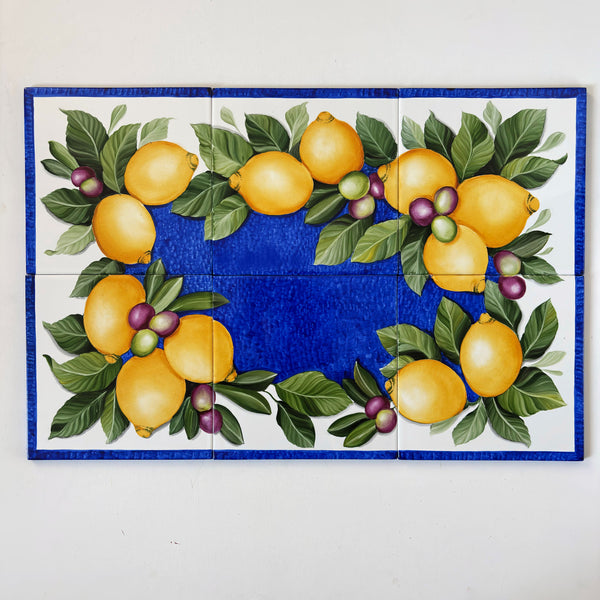 Lemon Wall Mural, Hand Painted Ceramic Tiles