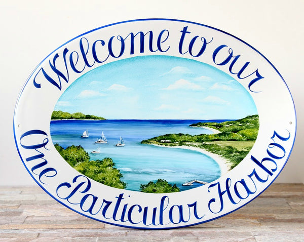 oval ceramic house name plaque with ocean view