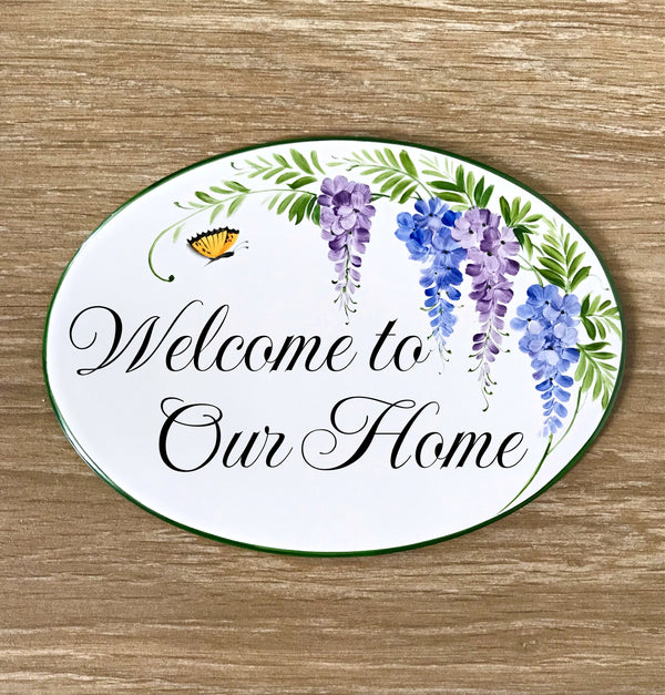 Wisteria Personalized cottage name sign, Welcome porch sign, Outdoor address plaque, garden sign