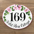 ceramic address plaque with wilde pink roses