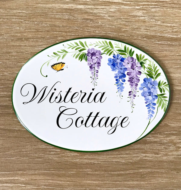 Wisteria Personalized cottage name sign, Welcome porch sign, Outdoor address plaque, garden sign