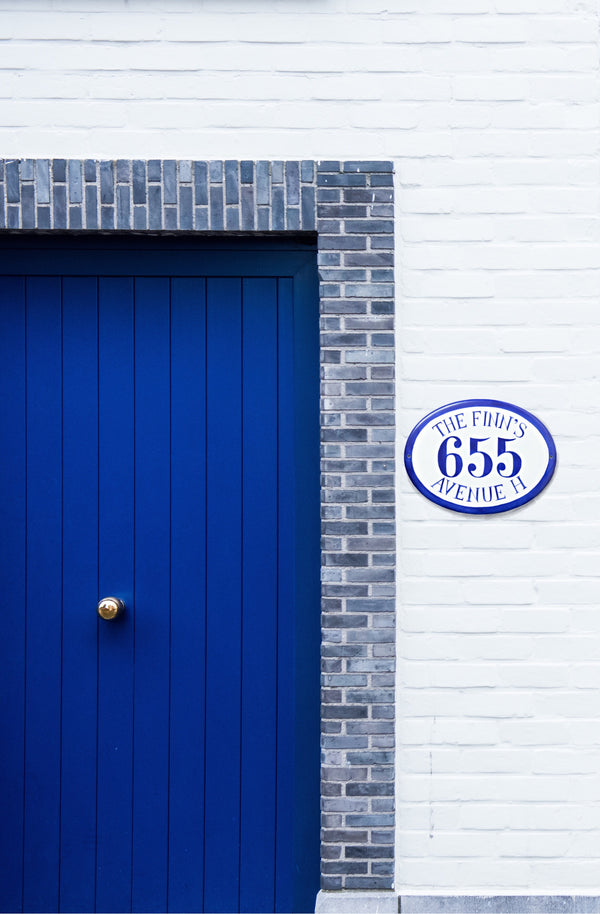 Blue Modern House Numbers, Oval Custom Address Sign