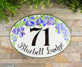 house number sign, ceramic address plaque with bluebell