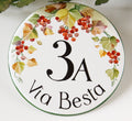 Fall Porch Decor with Red Berries, Address Sign