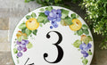 House Number Sign, Round Address Plaque with Apples and Grapes