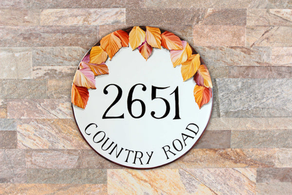 Fall Leaves House Numbers, Rustic Front Door Decor