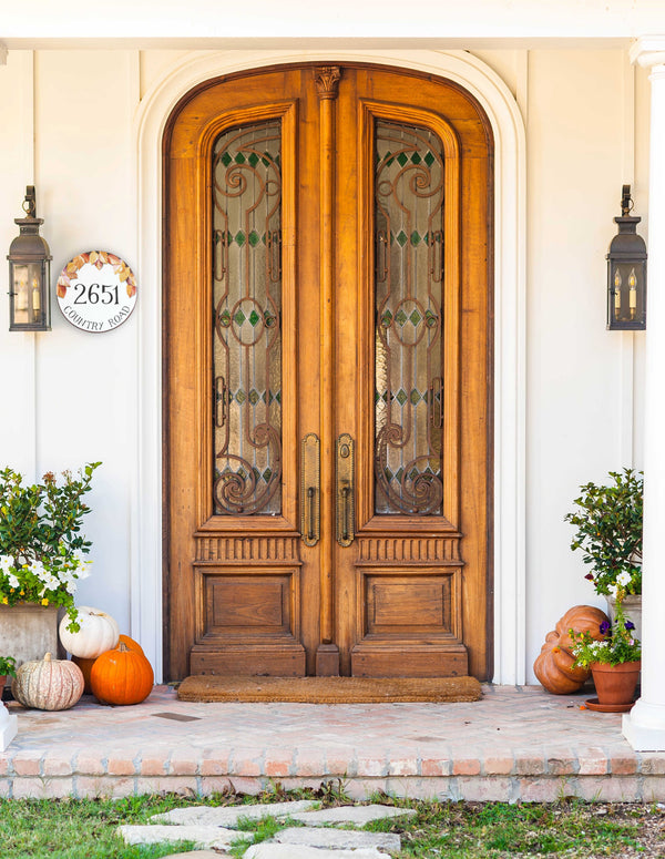 Fall Leaves House Numbers, Rustic Front Door Decor