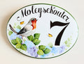 Ceramic House Plaque with Robin bird, House Number sign for outdoor