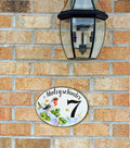 Ceramic House Plaque with Robin bird, House Number sign for outdoor