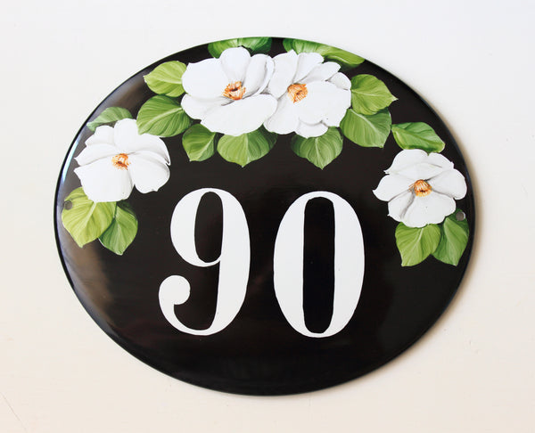 Magnolia House Numbers, Black Address Plaque for Front Door