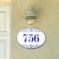 Blue House Number Sign, Ceramic Address Tile for Outdoor