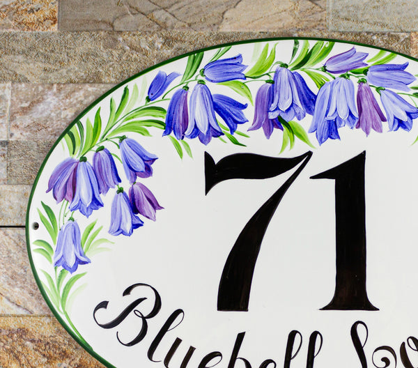 Address Sign with Names hand painted with Bluebells