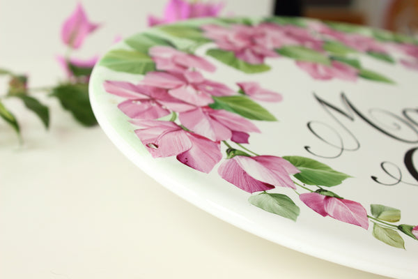 Targa da esterno in ceramica con fiori rosa