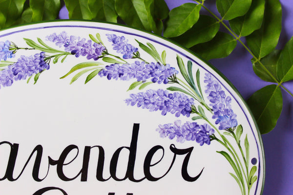 Targa per ingresso con lavanda, decorazione da giardino personalizzata con fiori