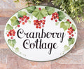 Custom Cottage Sign with Cranberries, Ceramic Address Plaque for Front Door